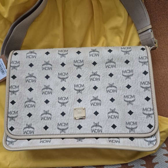 MCM Aren Beige Logo Print Messenger Crossbody Bag - Picture 1 of 16
